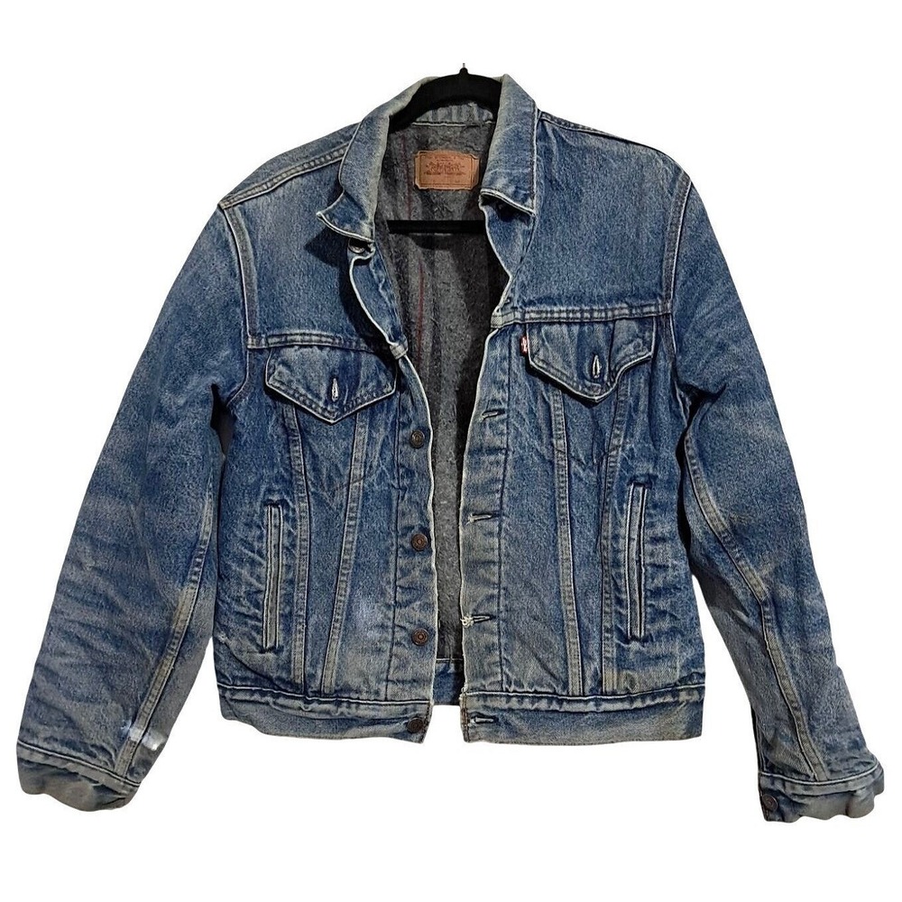 Levi Strauss & Co. Denim Trucker Jacket‎ Men Size 40 Blue Blanket Lined Thrashed - Picture 1 of 16
